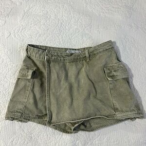 Denim Cargo Skort, shorts with wrap front. Zara green skirt NWOT